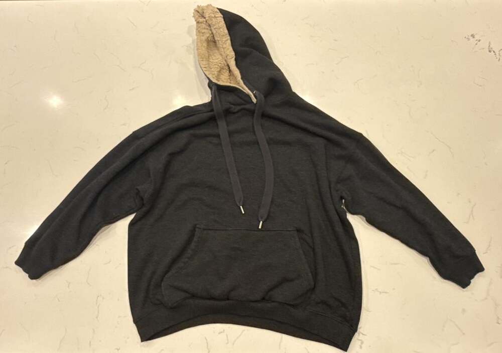 Aerie Sherpa Lined Hoodie Size L Black Fleece Pullover Sweatshirt